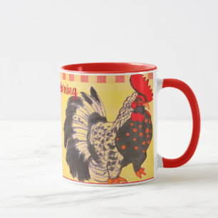 Rooster Art Good Morning Mug Yellow Red Modern