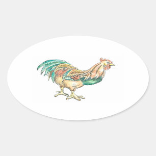 Rooster Art Oval Sticker