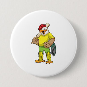 Rooster as Batsman with Cricket bat 7.5 Cm Round Badge