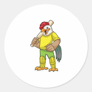 Rooster as Batsman with Cricket bat Classic Round Sticker