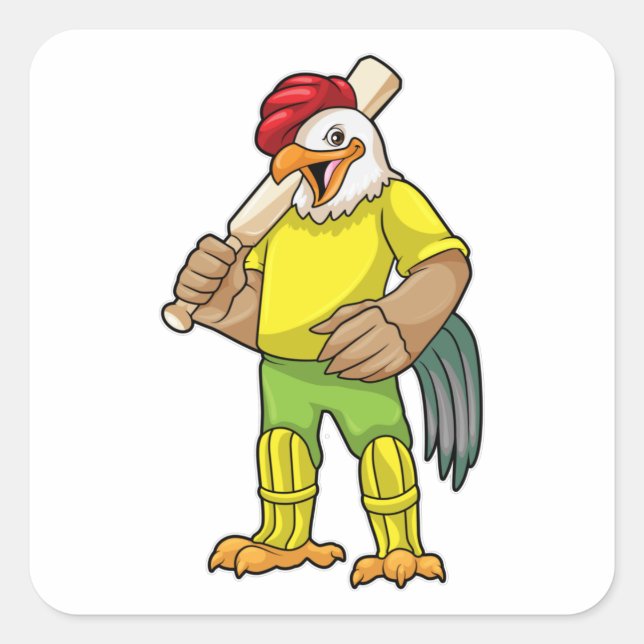 Rooster as Batsman with Cricket bat Square Sticker (Front)