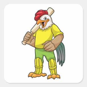 Rooster as Batsman with Cricket bat Square Sticker