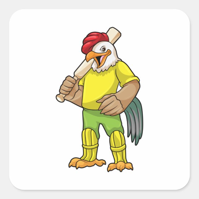 Rooster as Batsman with Cricket bat Square Sticker (Front)