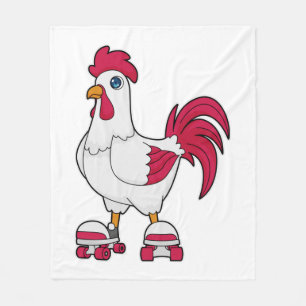 Rooster at Inline skating with Roller skates Fleece Blanket