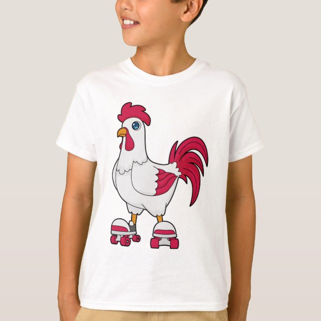 Rooster at Inline skating with Roller skates T-Shirt (Front)