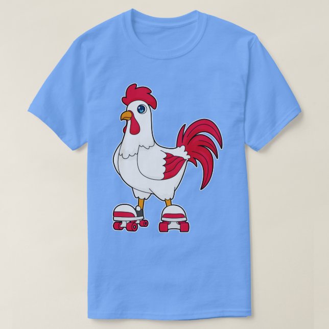 Rooster at Inline skating with Roller skates T-Shirt (Design Front)