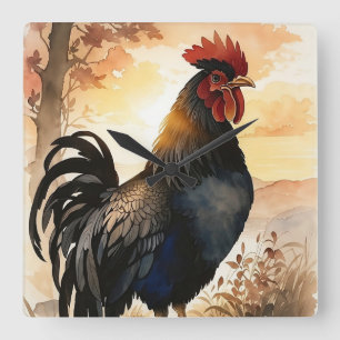 Rooster at Sunrise Square Wall Clock
