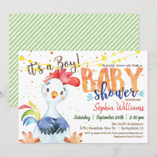 Rooster Baby Shower invitation, Boy, Farm Invitation