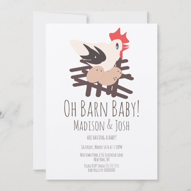 Rooster Barn Animals Farm Baby Shower Art Invitati Invitation (Front)