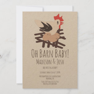 Rooster Barn Animals Farm Baby Shower Art Invitati Invitation