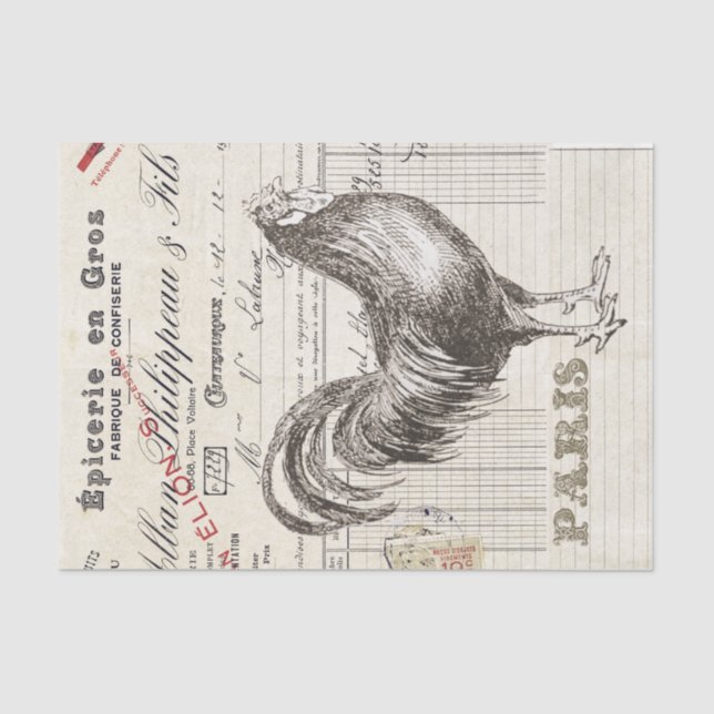 Rooster Bird French Receipt Farmhouse Decoupage  Tissue Paper (Front)
