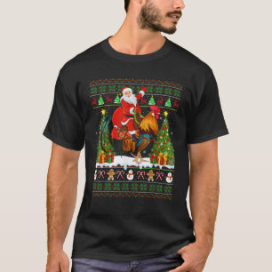 Rooster Bird Lover Funny Ugly Santa Riding Rooster T-Shirt