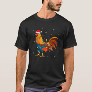Rooster Bird Xmas Lighting Santa Hat Rooster Chris T-Shirt