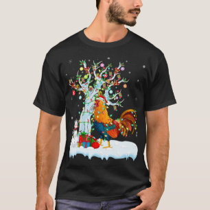 Rooster Bird Xmas Tree Lighting Santa Hat Rooster  T-Shirt