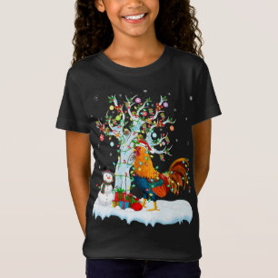 Rooster Bird Xmas Tree Lighting Santa Hat Rooster T-Shirt
