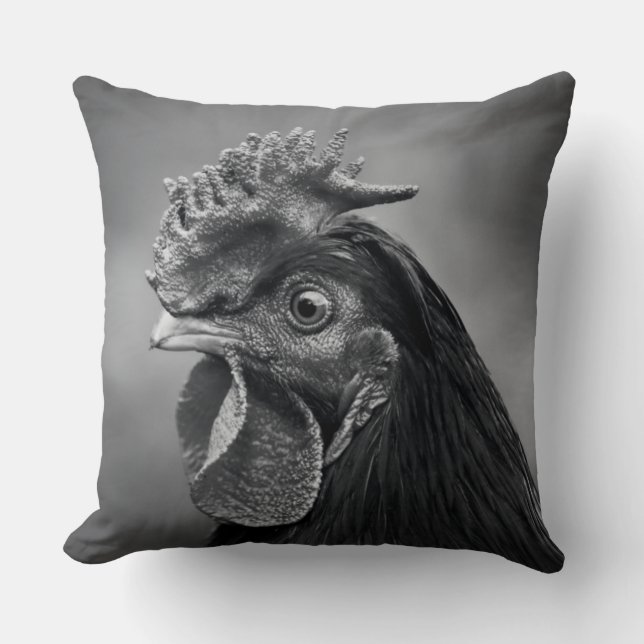 Rooster Black and White Cushion (Front)