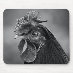 Rooster Black and White Mouse Mat
