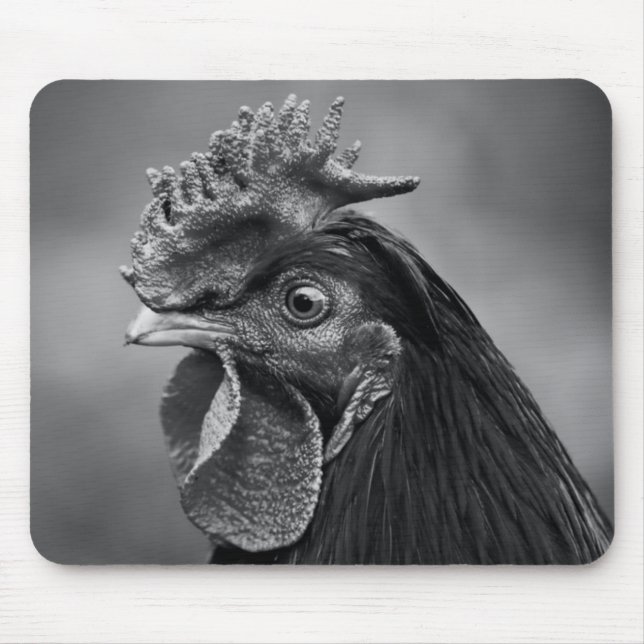 Rooster Black and White Mouse Mat (Front)