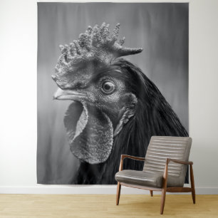 Rooster Black and White Tapestry