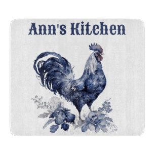 "Rooster" Blue Willow Style Custom Cutting Board