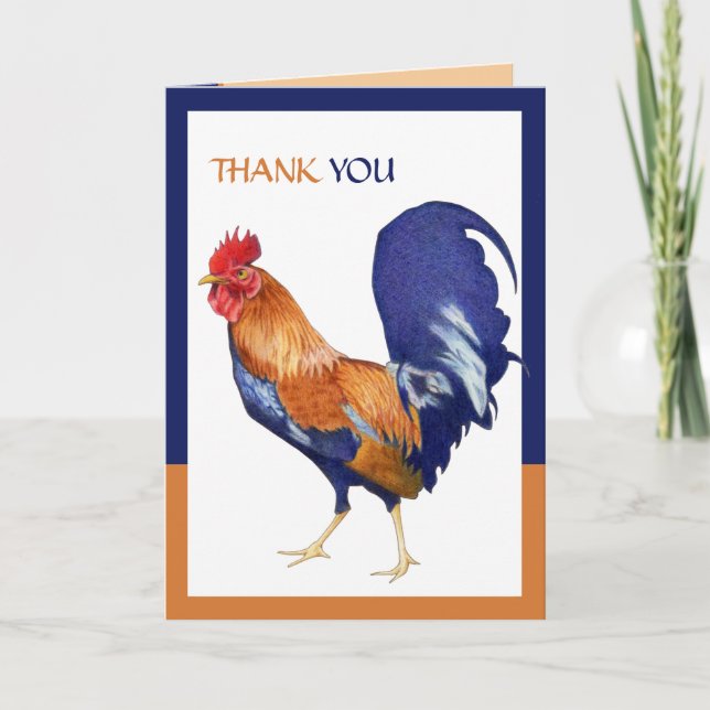 Rooster border Thank You Card (Front)