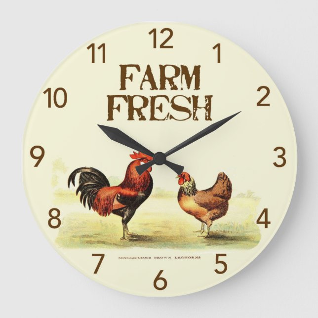 Rooster Botanical  Farm Fresh Large Round Clock (Front)