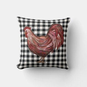 Rooster Buffalo Check Pattern Farmhouse Pillow