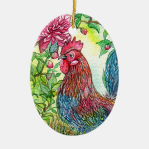 Rooster By Peony Ceramic Tree Decoration