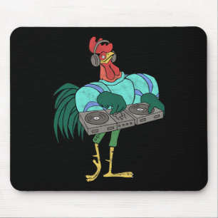 Rooster Cartoon Dj With Turntables Distressed Mouse Mat