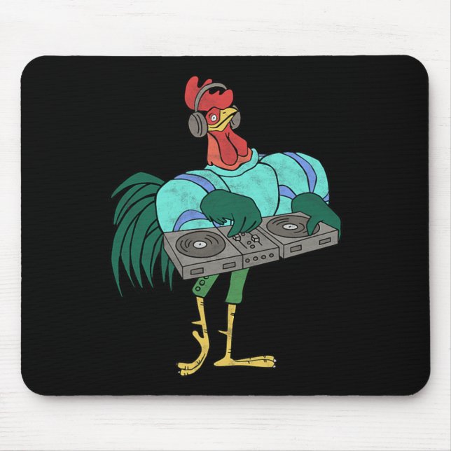 Rooster Cartoon Dj With Turntables Distressed  Mouse Mat (Front)