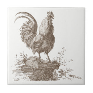 Rooster charming sepia tone illustration tile