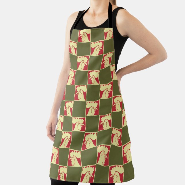 Rooster Chequerboard Pattern Apron (Insitu)