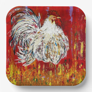 Rooster Chicken 9 inch square paper plates set