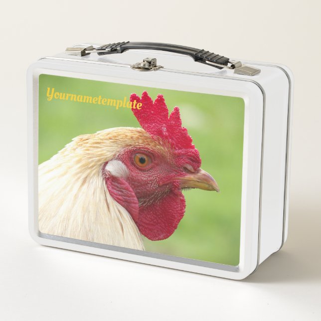 rooster, chicken, animal, bird, design, farm, metal lunch box (Front)