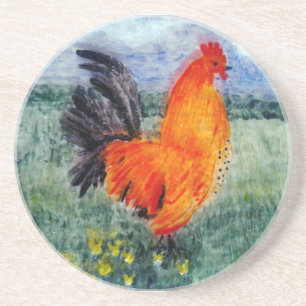 Rooster Chicken Art Coaster