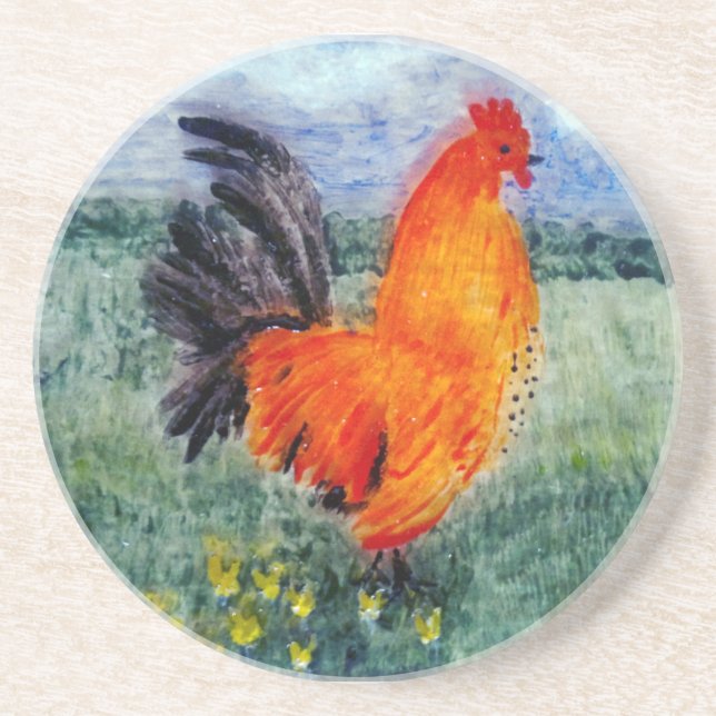 Rooster Chicken Art Coaster (Front)