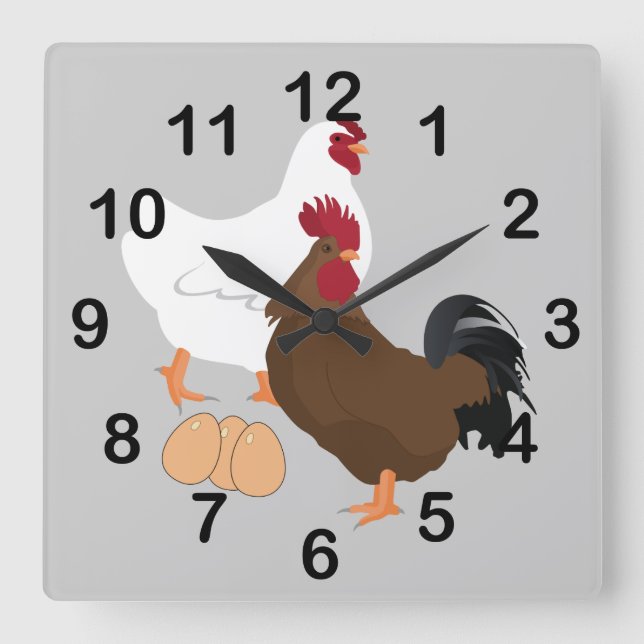 Rooster Chicken Eggs Square Wall Clock (Front)