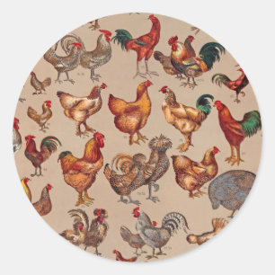 Rooster Chicken Farm Animal Poultry Country Classic Round Sticker