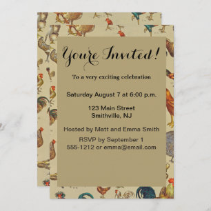 Rooster Chicken Farm Animal Poultry Country Invitation