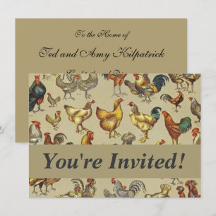 Rooster Chicken Farm Animal Poultry Country Invitation