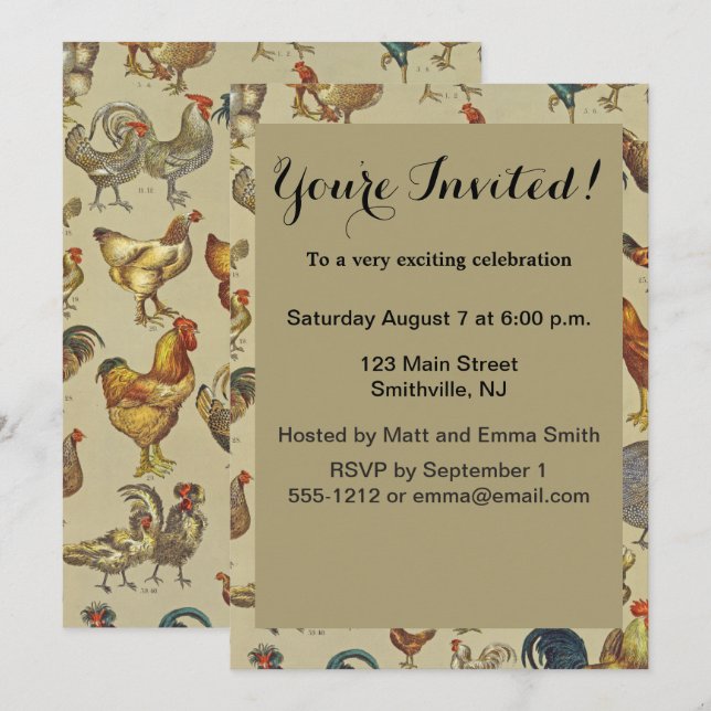 Rooster Chicken Farm Country Animal Invitation (Front/Back)