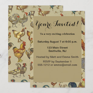 Rooster Chicken Farm Country Animal Invitation