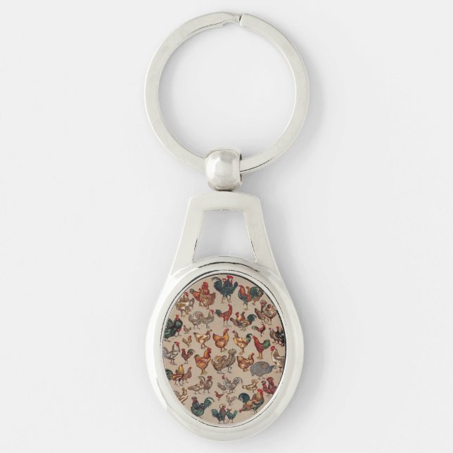 Rooster Chicken Farm Country Animal Key Ring (Front)