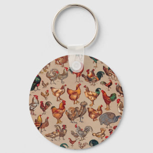 Rooster Chicken Farm Country Animal Key Ring