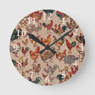 Rooster Chicken Farm Country Animal Round Clock