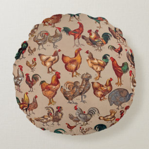 Rooster Chicken Farm Country Animal Round Cushion