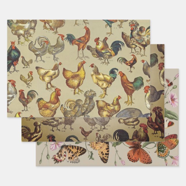 Rooster Chicken Farm Country Animal Wrapping Paper Sheet (Set)