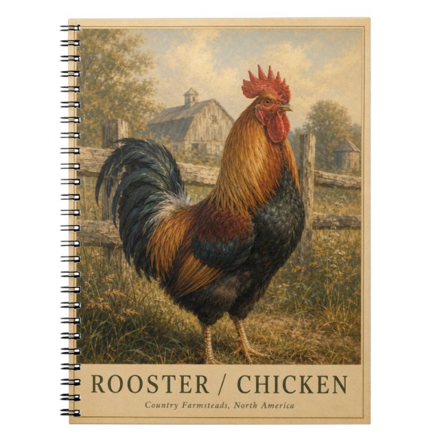 Rooster Chicken Farmstead VINTAGE Notebook (Front)