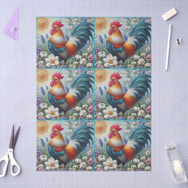 Rooster Chicken Flowers Sun Decoupage  Tissue Paper (Craft)