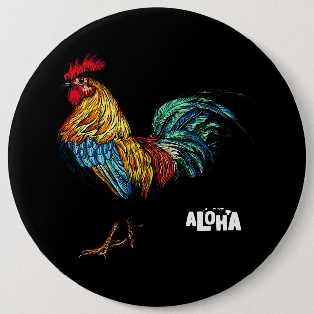 rooster chicken hawaii aloha hawaiian 157 6 cm round badge (Front)